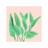 Modern Hand Painted Tropical Green Watercolor Leaf Bird Of Paradise On Pastel Pink (Print Only) thumbnail
