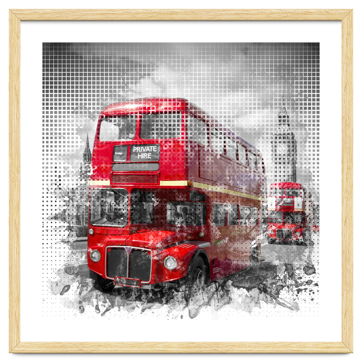 Graphic Art LONDON WESTMINSTER Red Buses