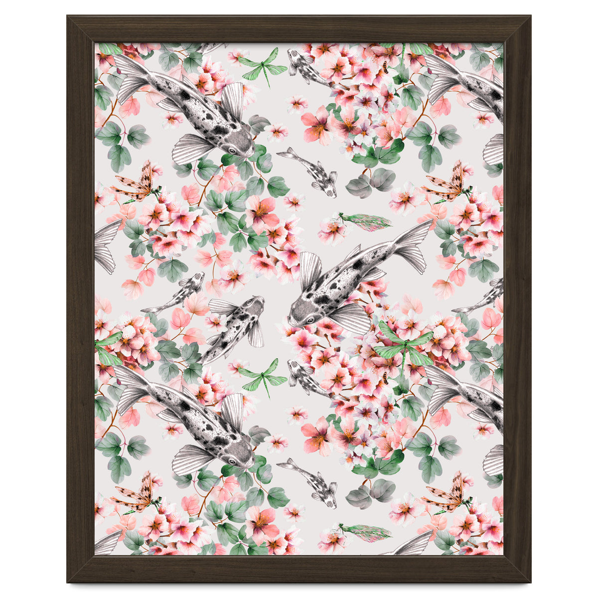 Asian fish among flowers