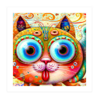 Chaotic and Colorful Fantasy Cat sticking out its Tongue (Print Only)