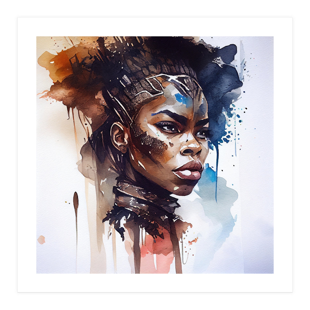 Watercolor African Warrior Woman #8 (Print Only)