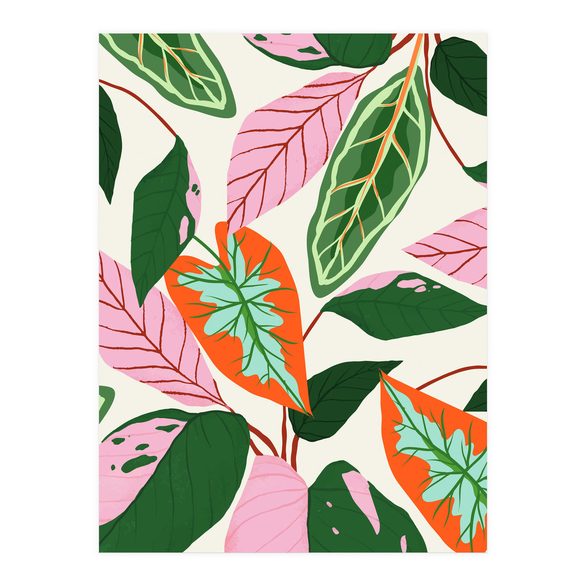 The Inseparable V.02, Nature Botanical Plants, Blush Leaves Modern Bohemian, Pastel Illustration Garden (Print Only)