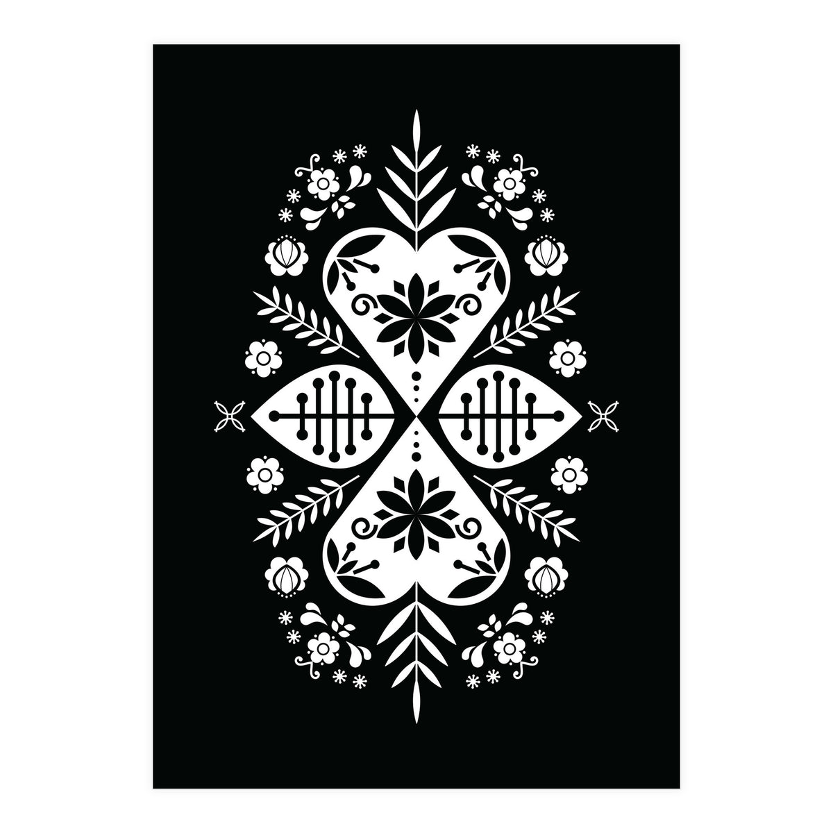 Scandinavian Folk Pattern Monochrome 01  (Print Only)