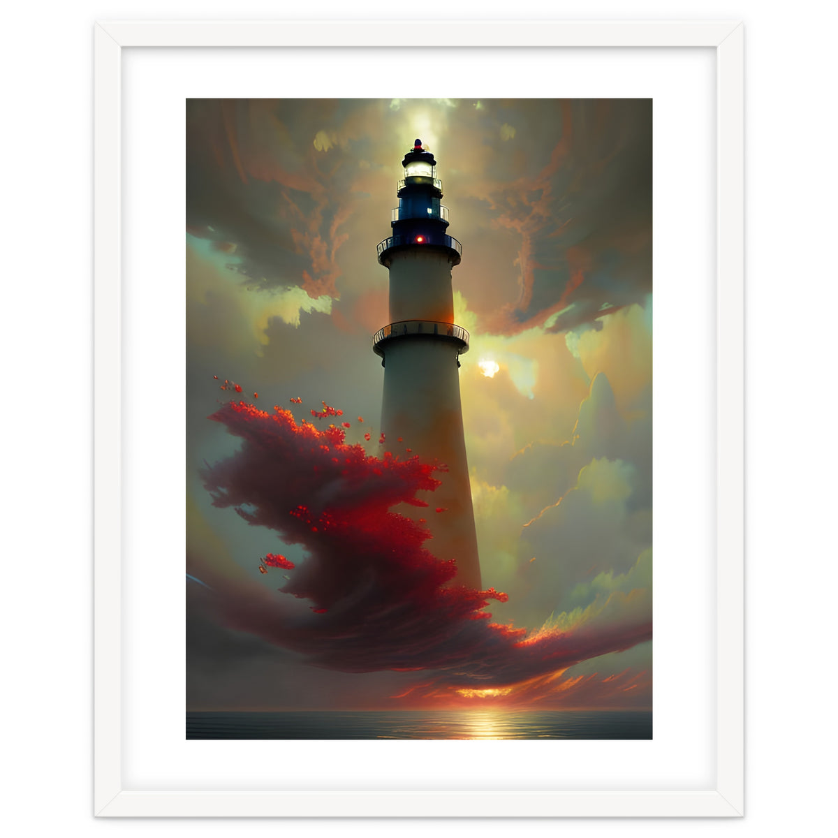 Lighthouse floating in the Sunset Clouds