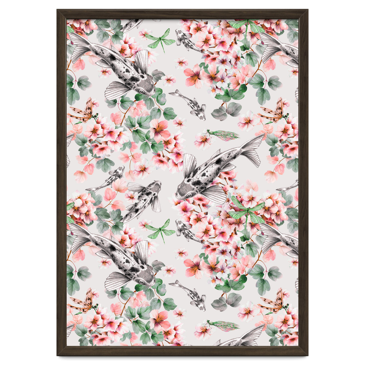 Asian fish among flowers