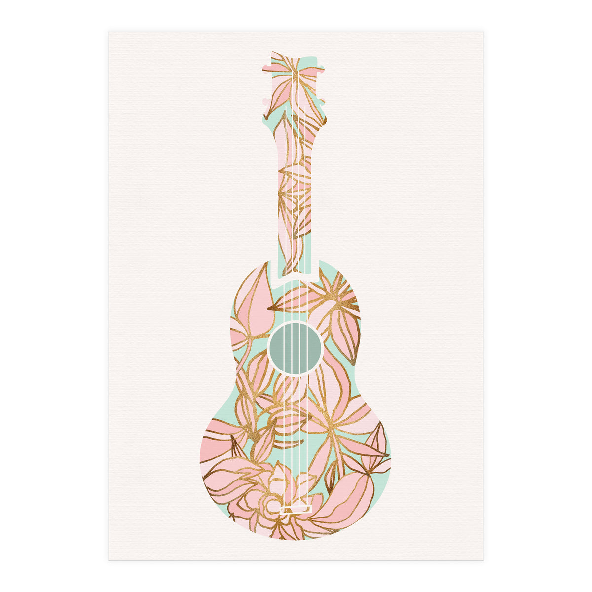 Aqua and Pink Floral Ukulele (Print Only)