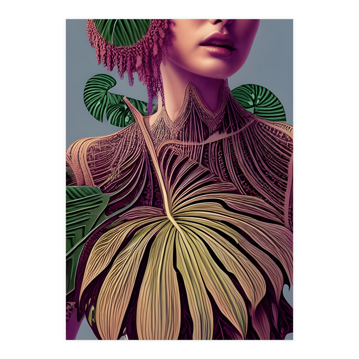 Woman in Monstera Deliciosa Leaves (Print Only)