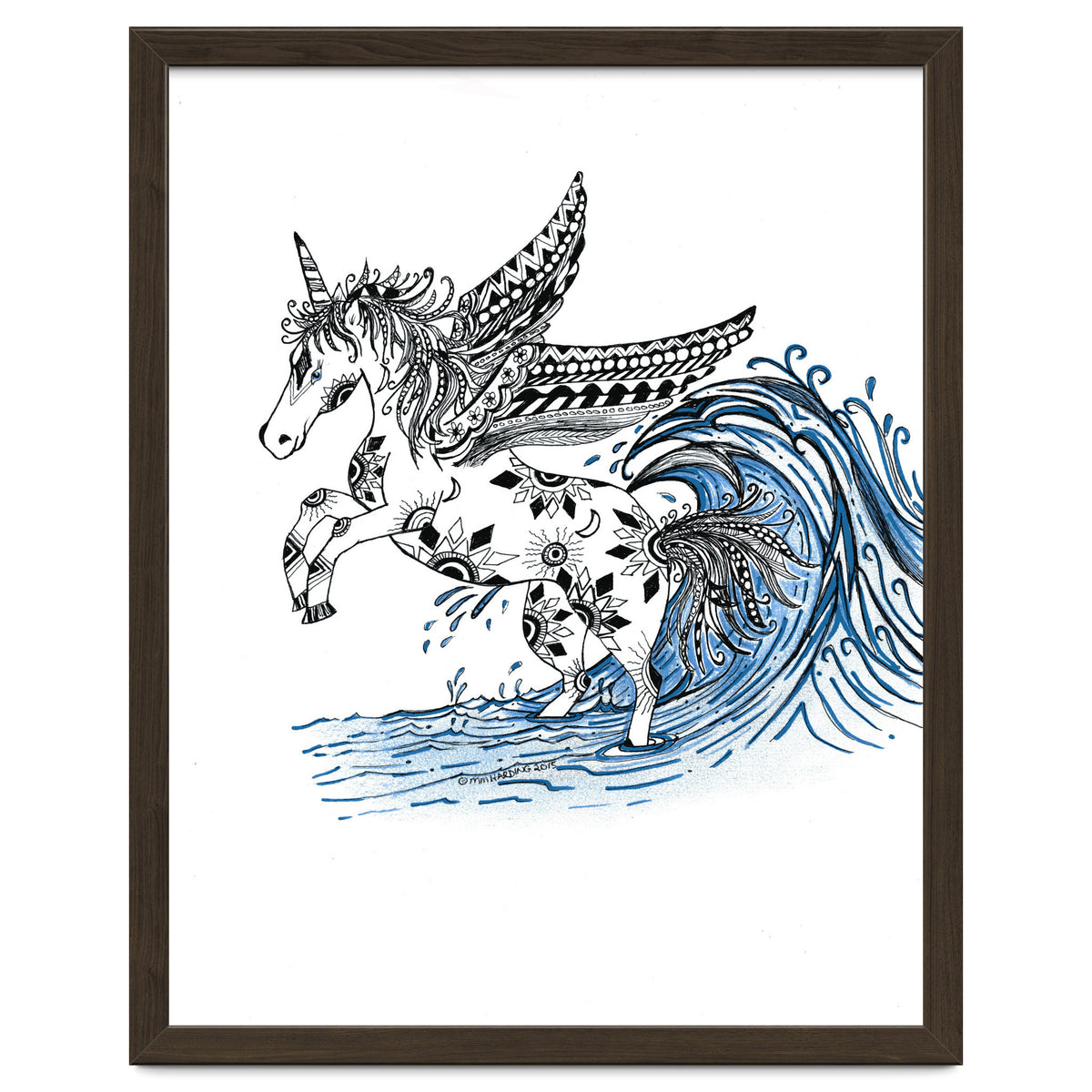 Winged Sun And Moon Unicorn Zentangle