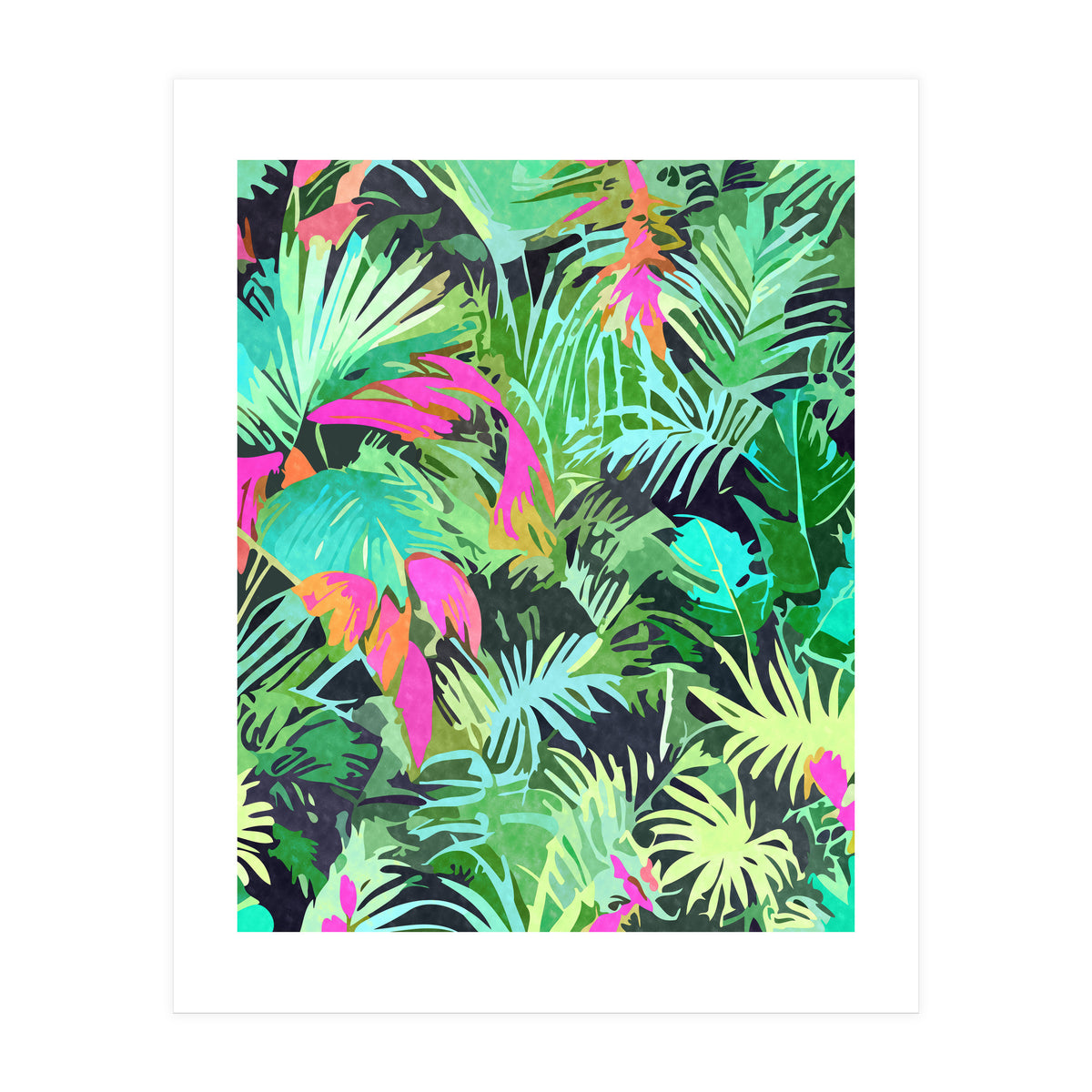 Tropical Jungle, Botanical Nature Plants, Palm Forest Bohemian Watercolor, Modern Wild Painting (Print Only)