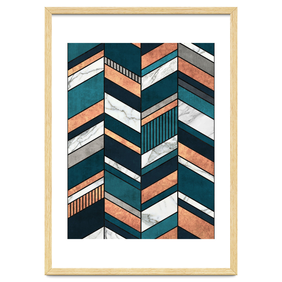 Abstract Chevron Pattern - Copper, Marble, and Blue Concrete