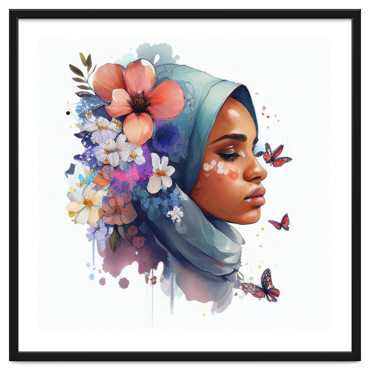 Watercolor Floral Muslim Arabian Woman #3