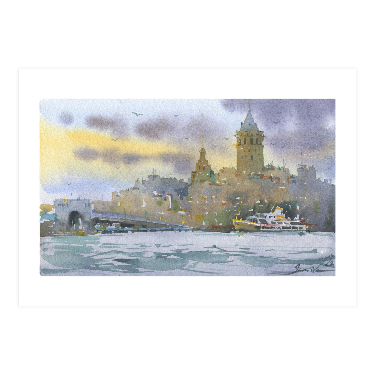 Galata Tower. Istanbul. Watercolor (Print Only)
