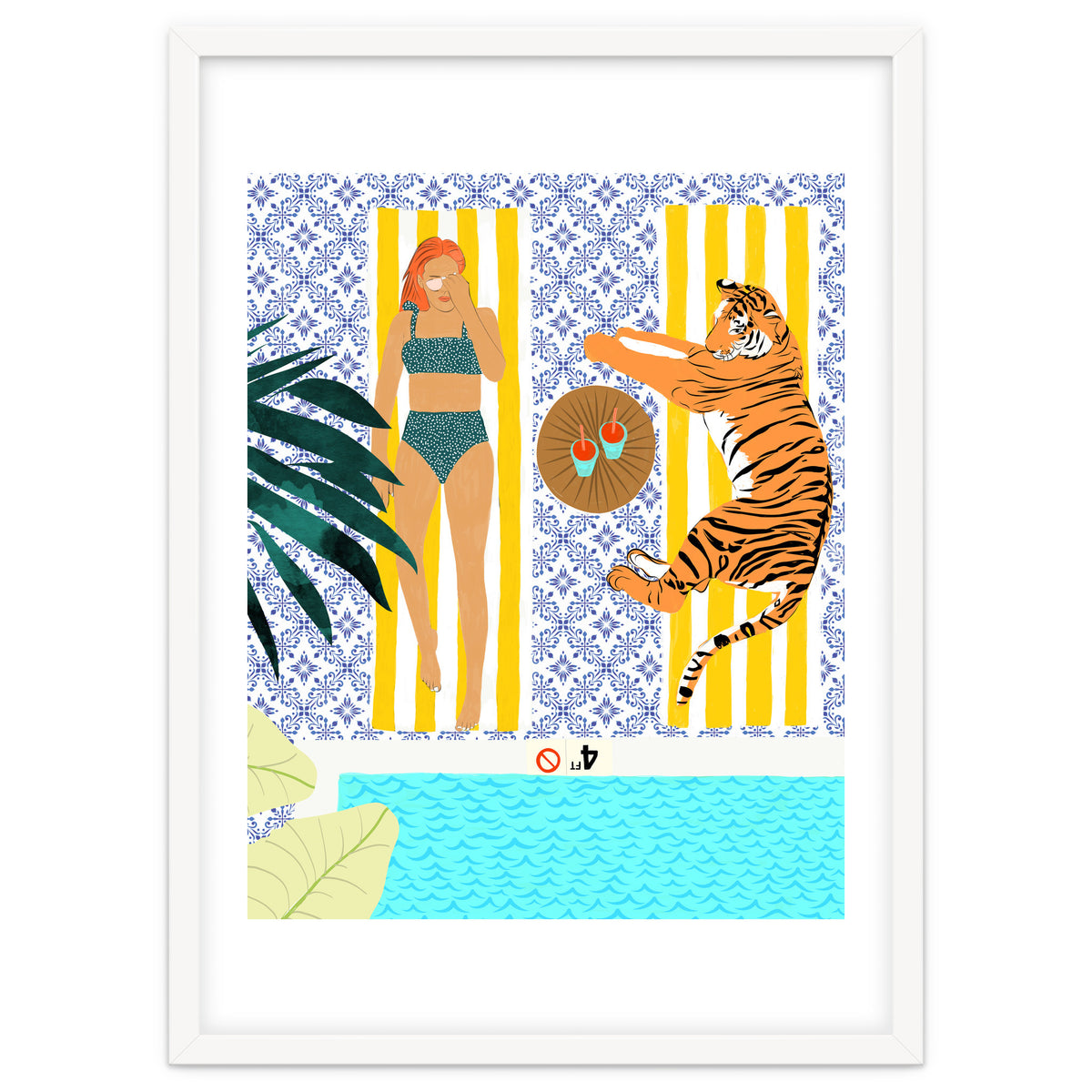 How To Vacay With Your Tiger, Human Animal Connection Illustration, Tropical Travel Morocco Painting