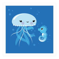 Best Friends Kawaii Jellyfish And Seahorse (Print Only)