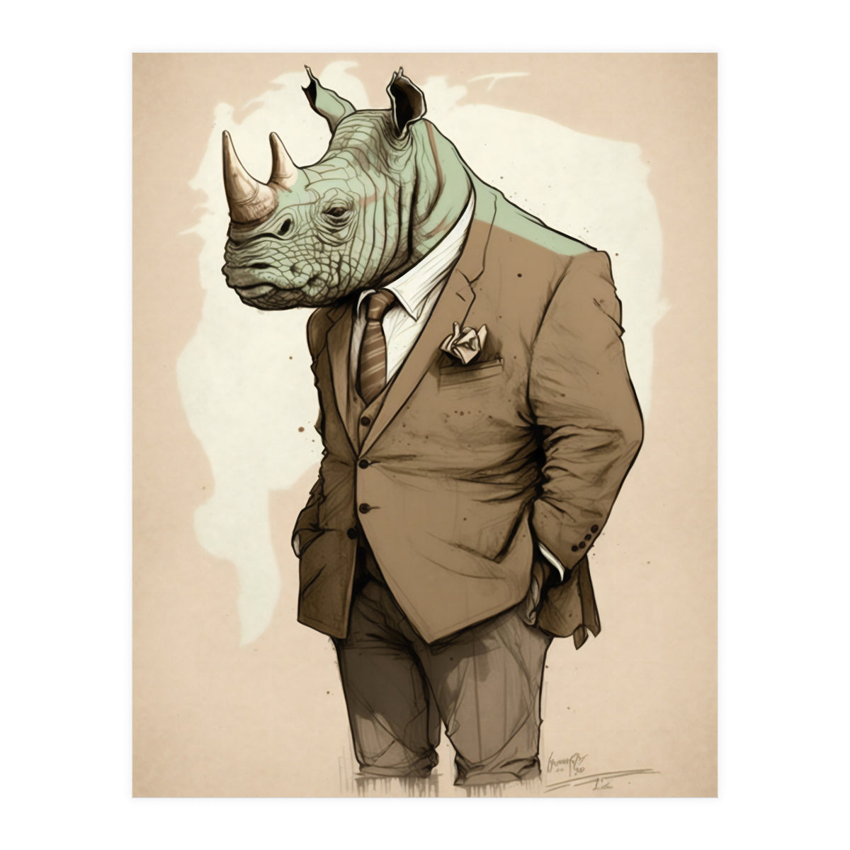 Dapper Rhino Fashion Sketch (Print Only)