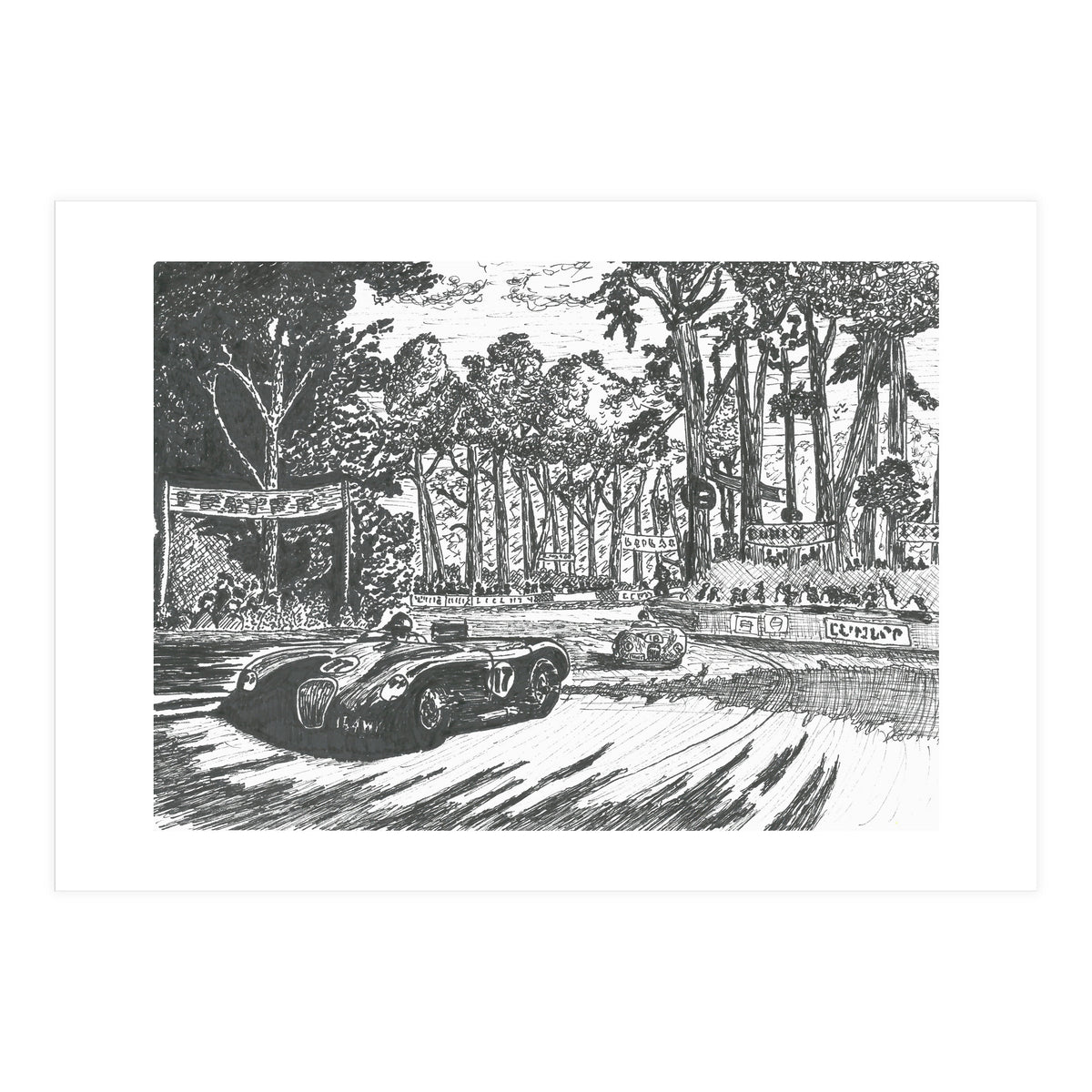 Jaguar C-Type Classic Le Mans Ink Drawing (Print Only)