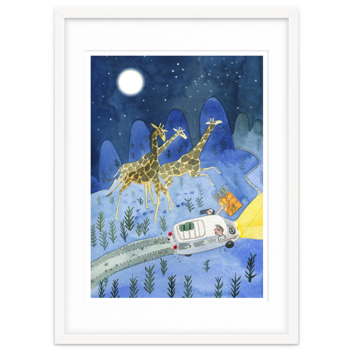 Giraffes In Moonlight