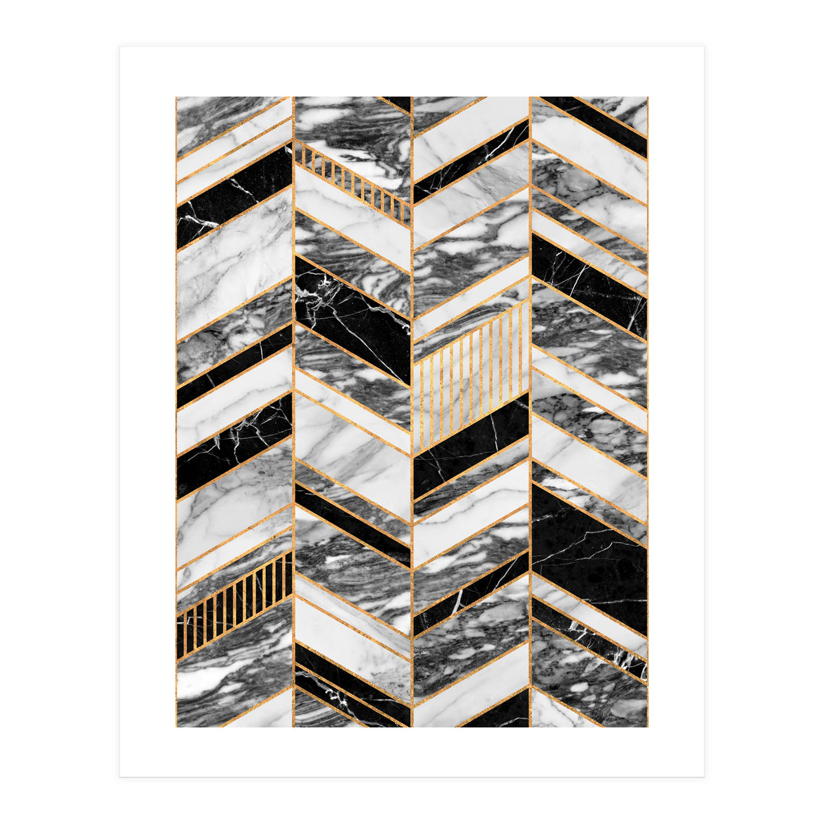 Abstract Chevron Pattern - Black and White Marble (Print Only)