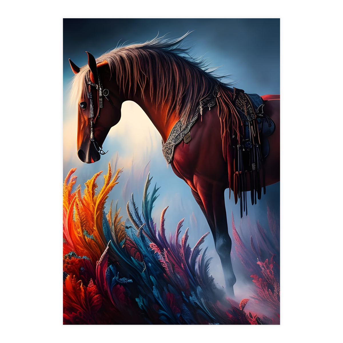 Elegant Prismatic Arabian Horse Digital Art (Print Only)