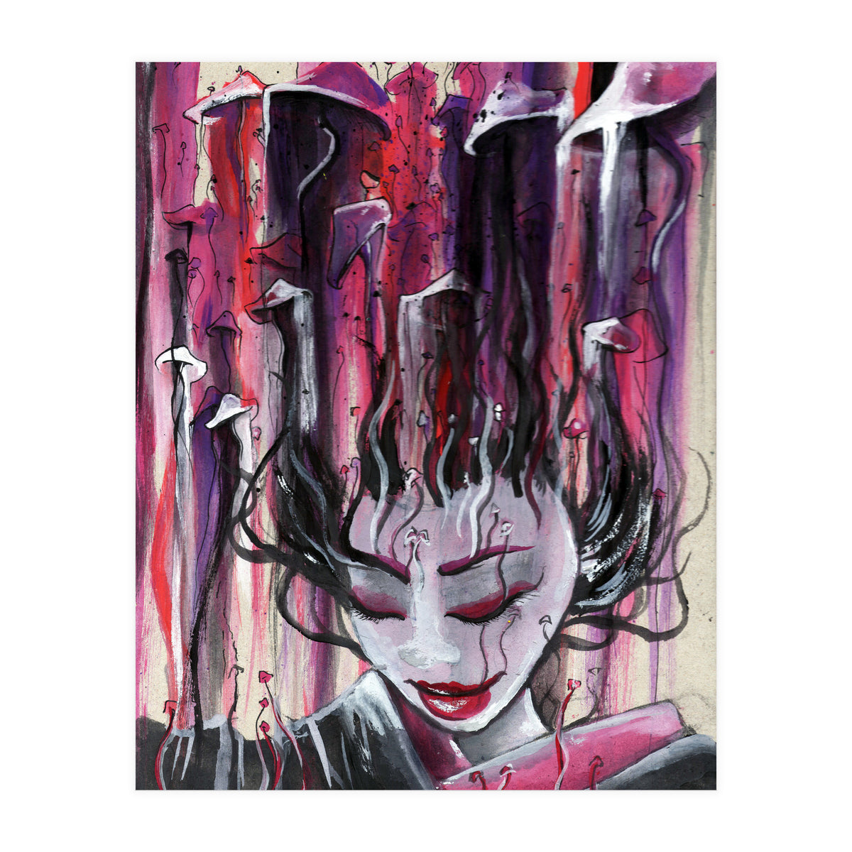 Geisha in Mushrooms: The Surrealistic Concubine (Print Only)