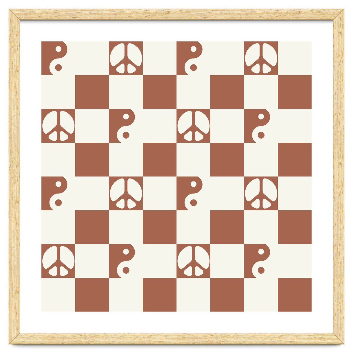 Checkered Peace Symbol & Yin Yang Pattern \\ Beige & Brown Color Palette