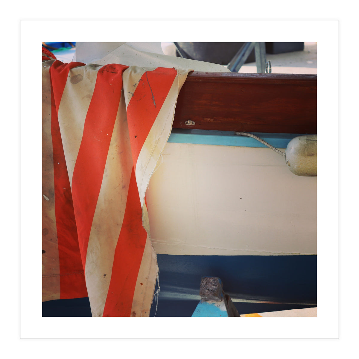 Fishing boat and striped sail (Print Only)