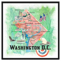 Washington Dc Usa Illustrated Travel Poster Favorite Map Tourist Highlights