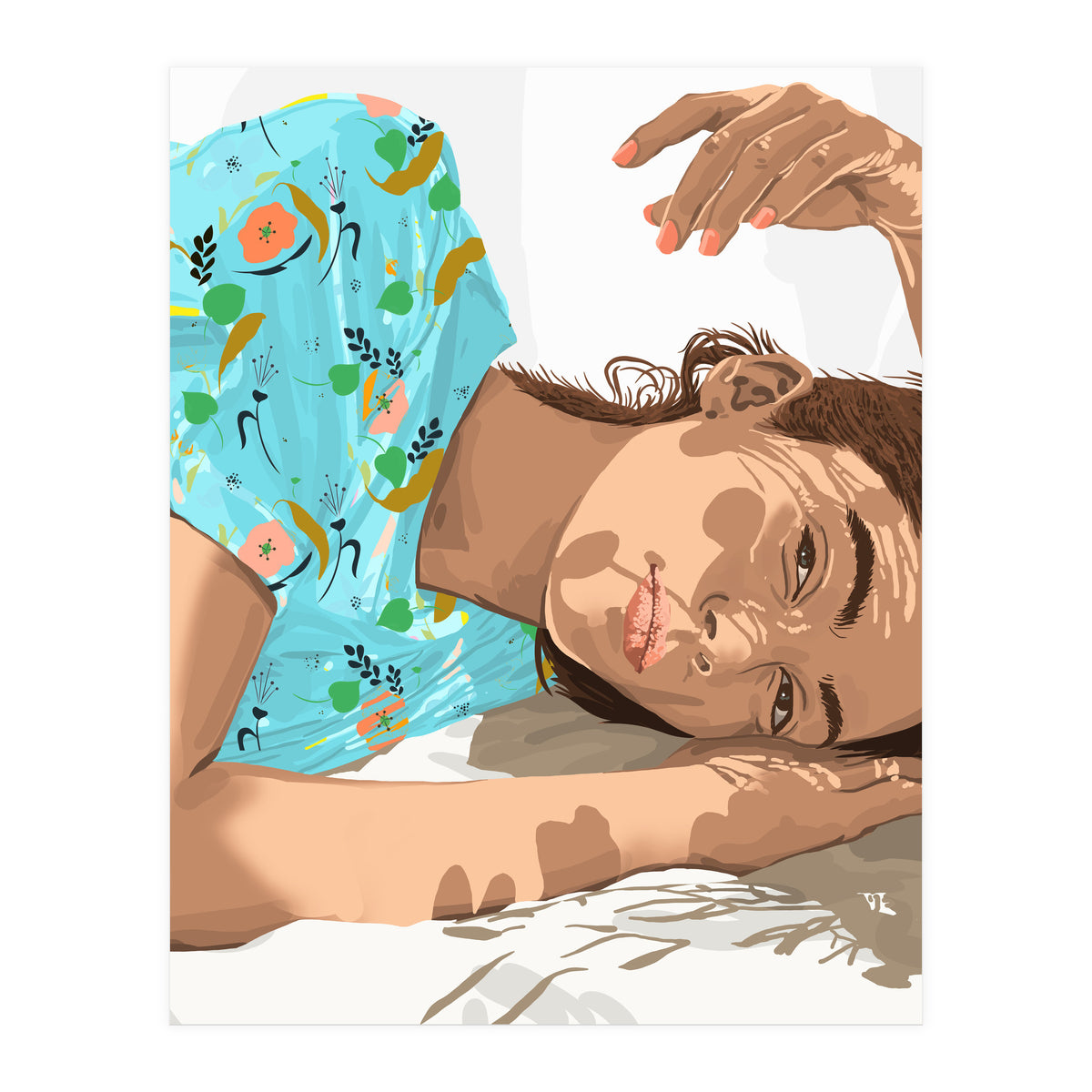 Feel the Sun from Both Sides, Summer Bohemian Woman Illustration, Vibrant Colorful Portrait Painting (Print Only)