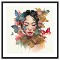 Watercolor Floral Asian Woman #9