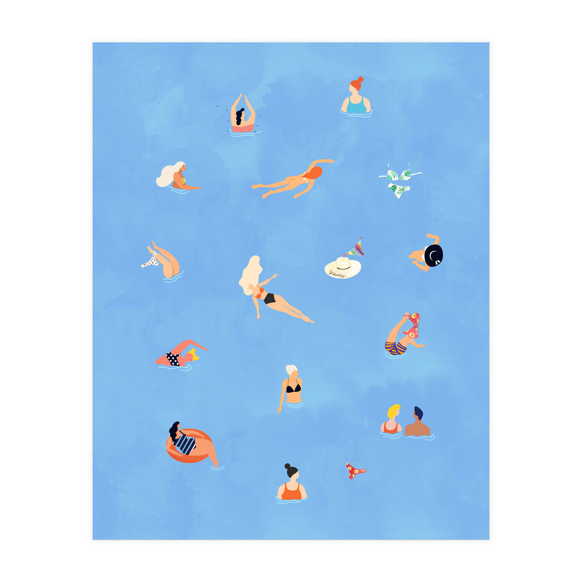 Summer Weekend in The Ocean Watercolor Swim Painting | Travel People Chic Eclectic Boho Fun (Print Only)