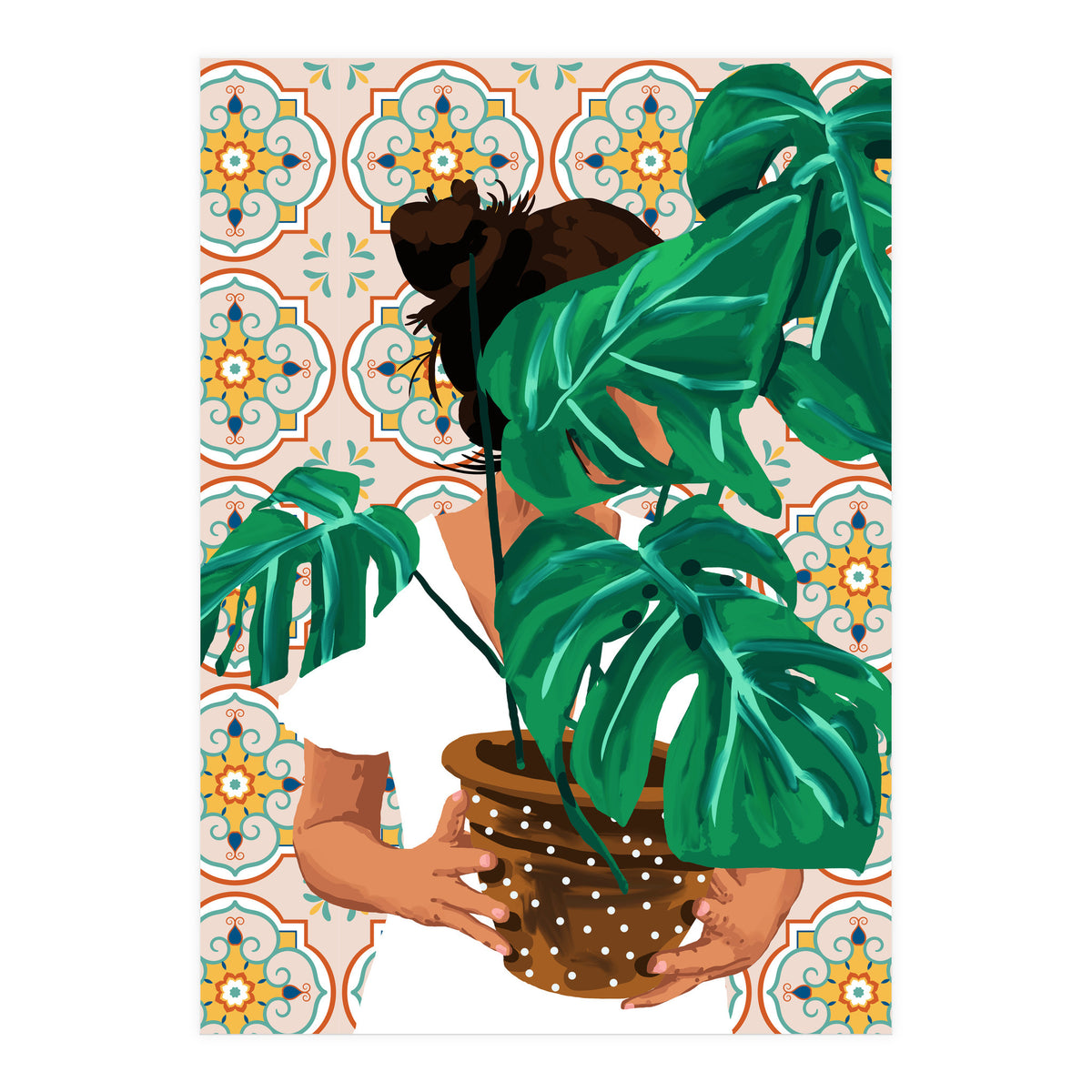 Monstera Plant Lady | Modern Bohemian Morocco Decor | Tropical Botanical Tiles (Print Only)