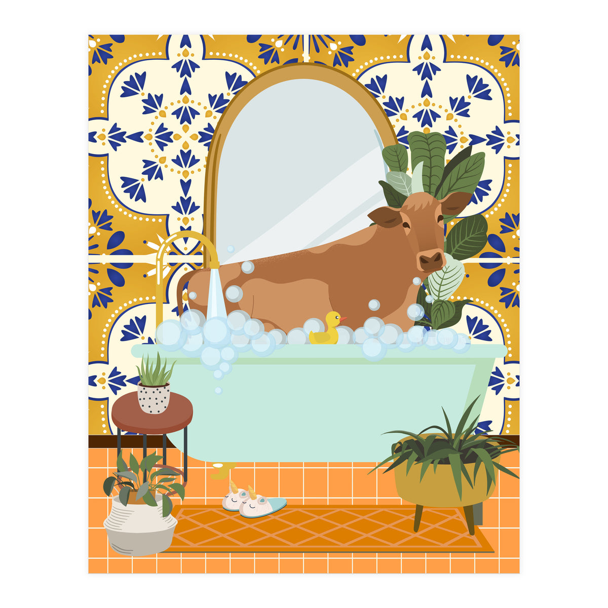Cow Bathing in Moroccan Style Bathroom (Print Only)