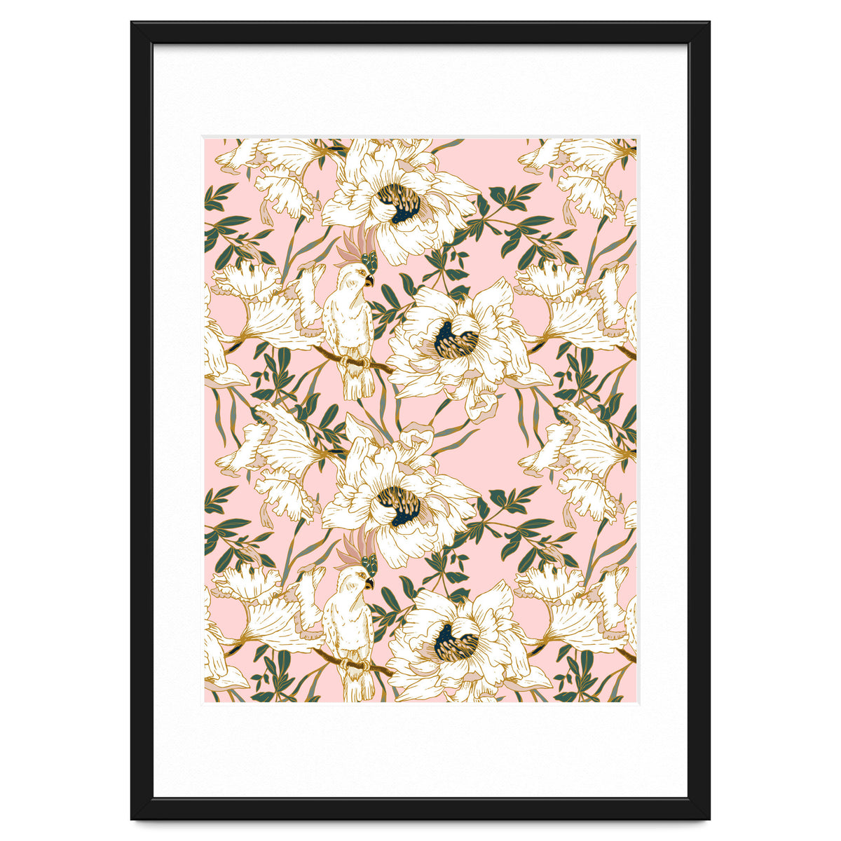 Exotic birds on flowers