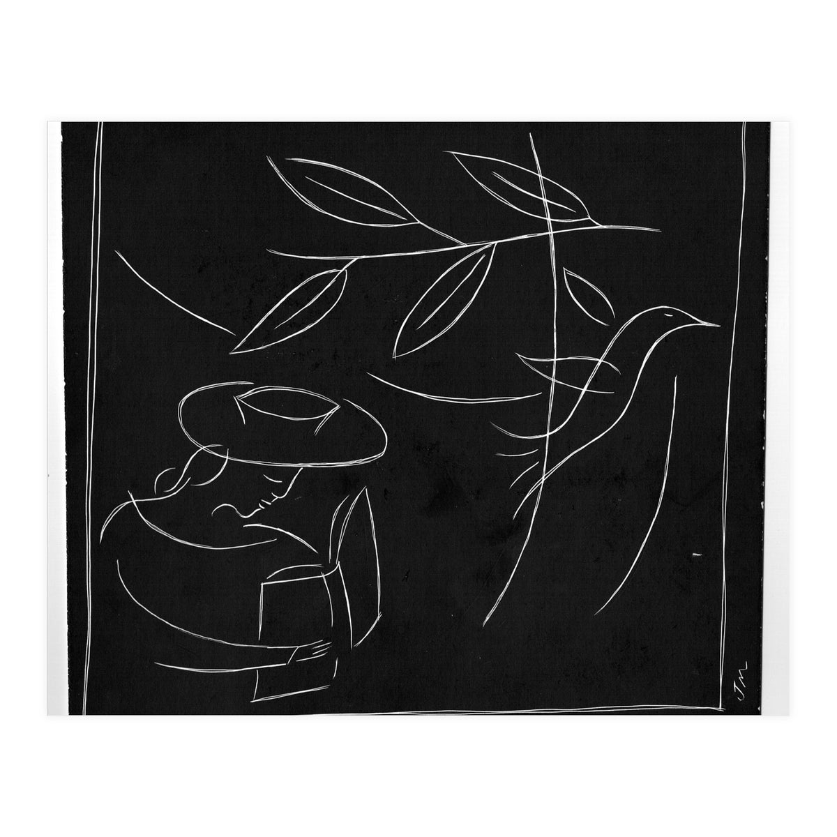 Woman With Bird And Book (Print Only)