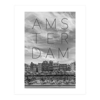 AMSTERDAM Singel Canal with Flower Market | Text & Skyline (Print Only)