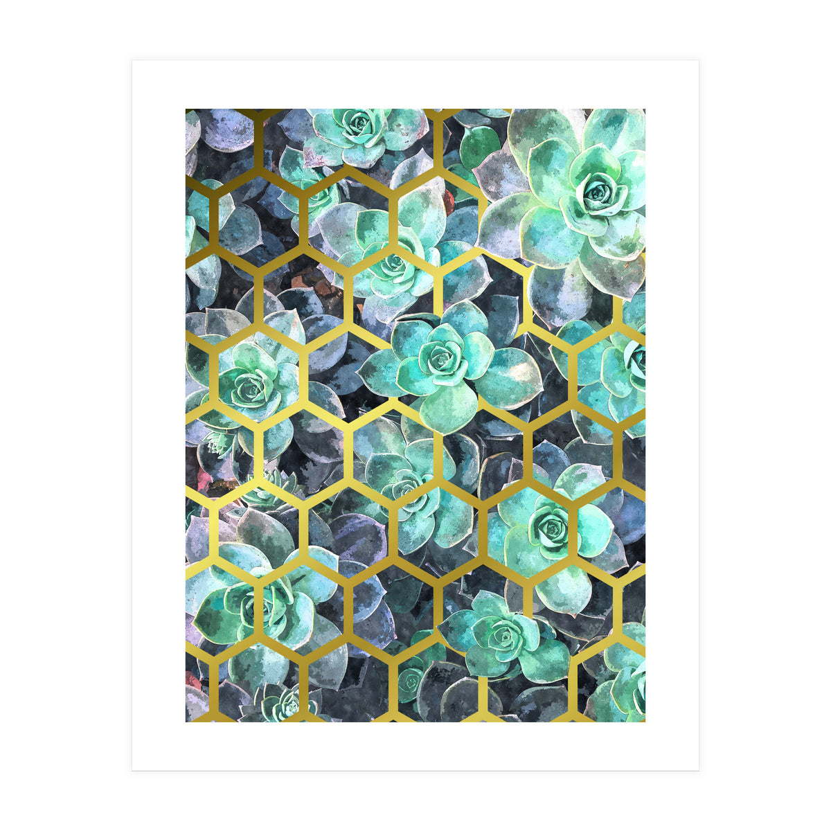 Succulents and Gold Geometric (Print Only)