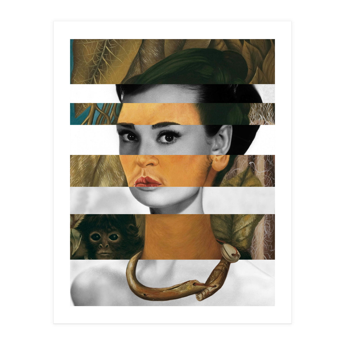 Frida Kahlo's Self Portrait with Monkey & Audrey Hepburn (Print Only)