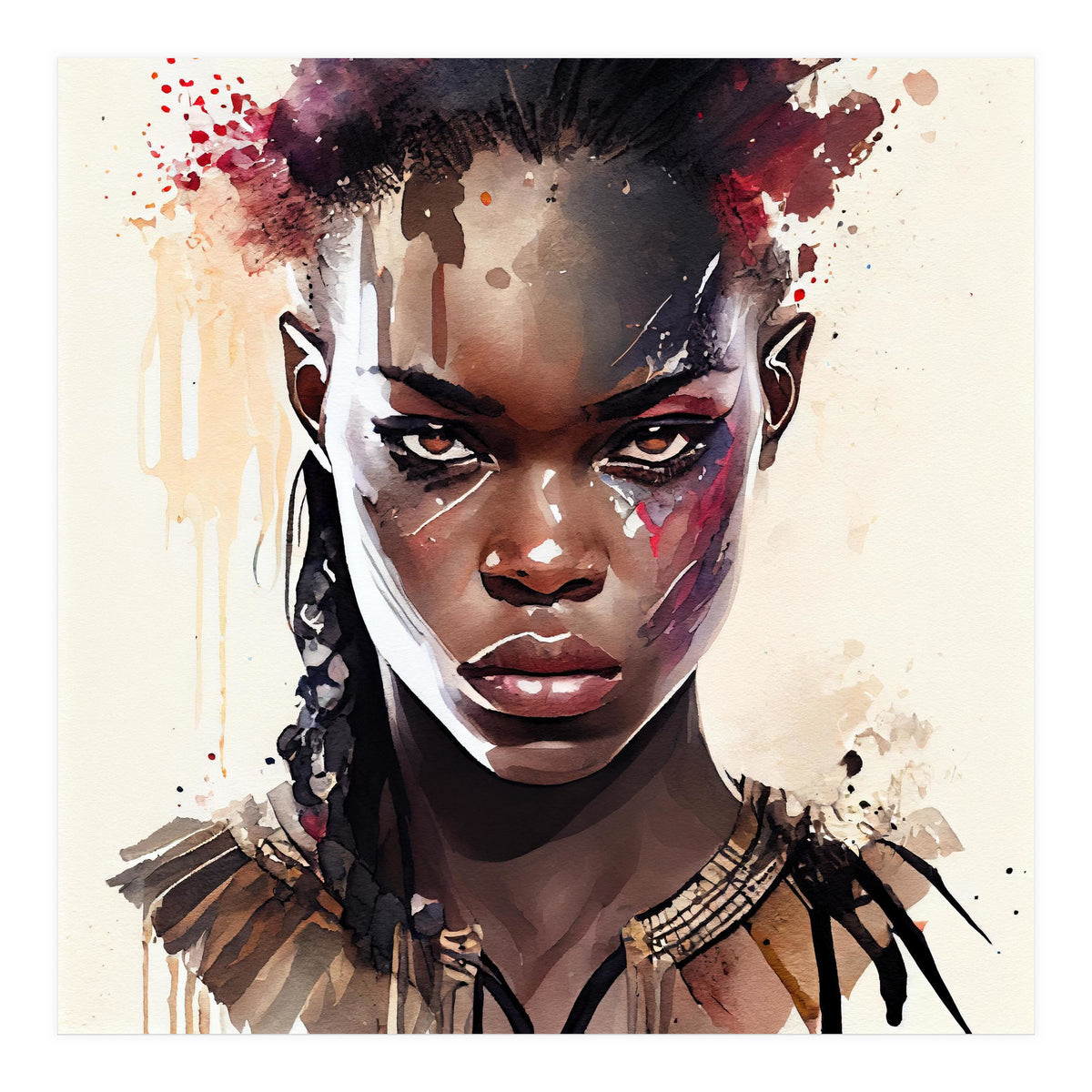 Watercolor African Warrior Woman #2 (Print Only)