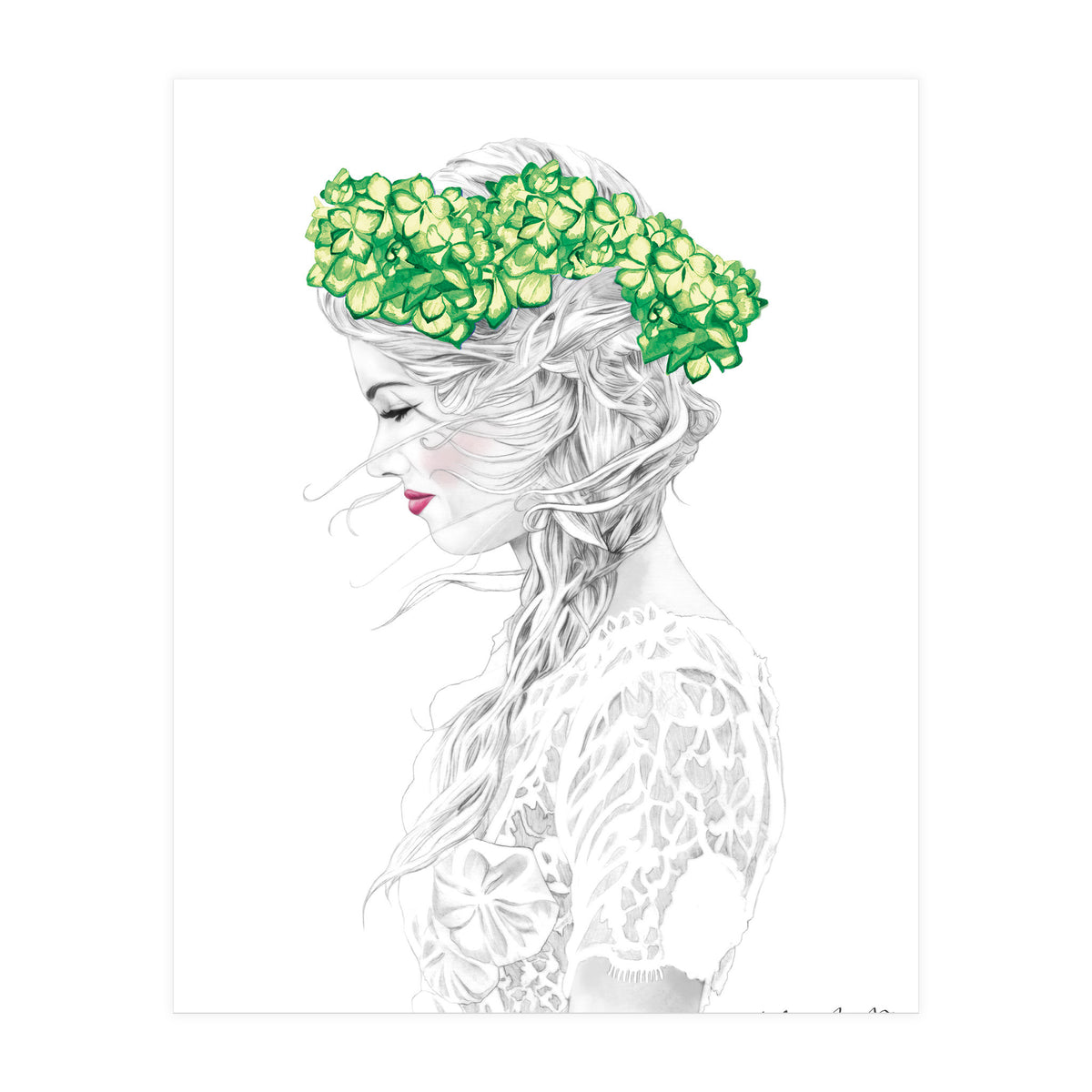 Green Hydrangea Girl (Print Only)