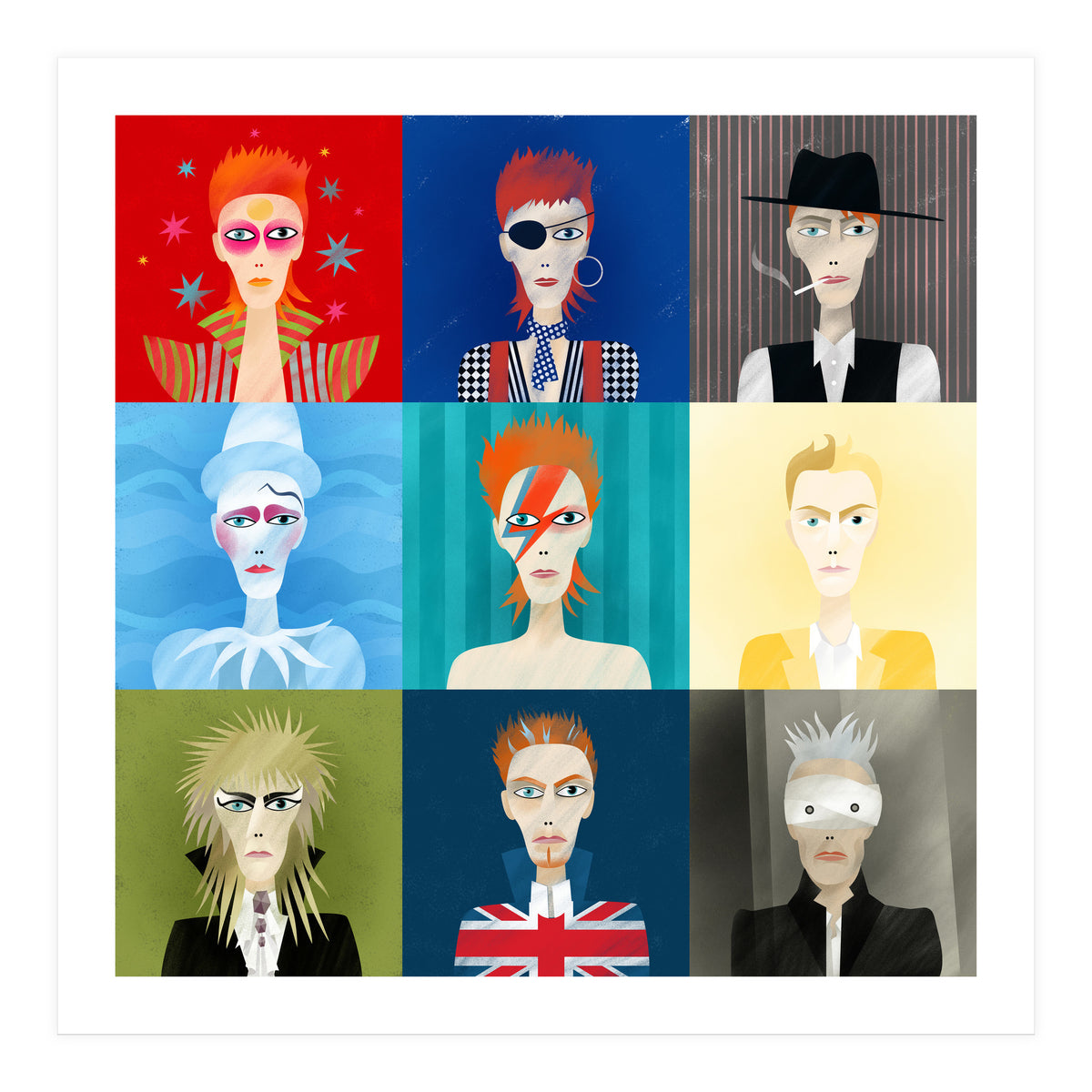 9 Portraits Of David Bowie (Print Only)