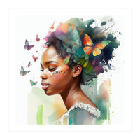 Watercolor Butterfly African Woman #3 (Print Only)