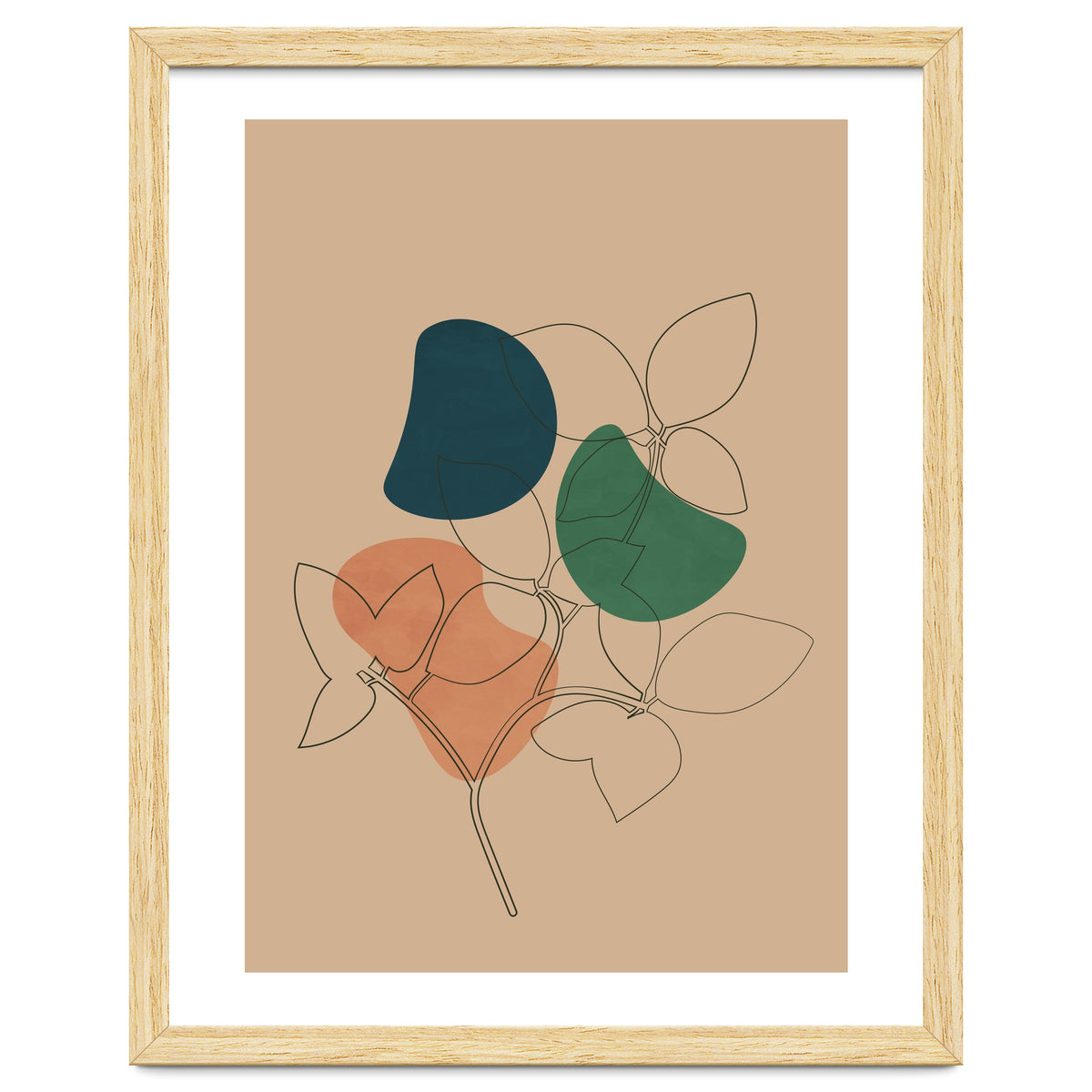 Boho Line Art Drawing Plant Earthy Tones