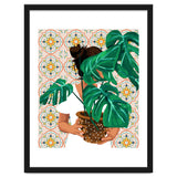 Monstera Plant Lady | Modern Bohemian Morocco Decor | Tropical Botanical Tiles thumbnail