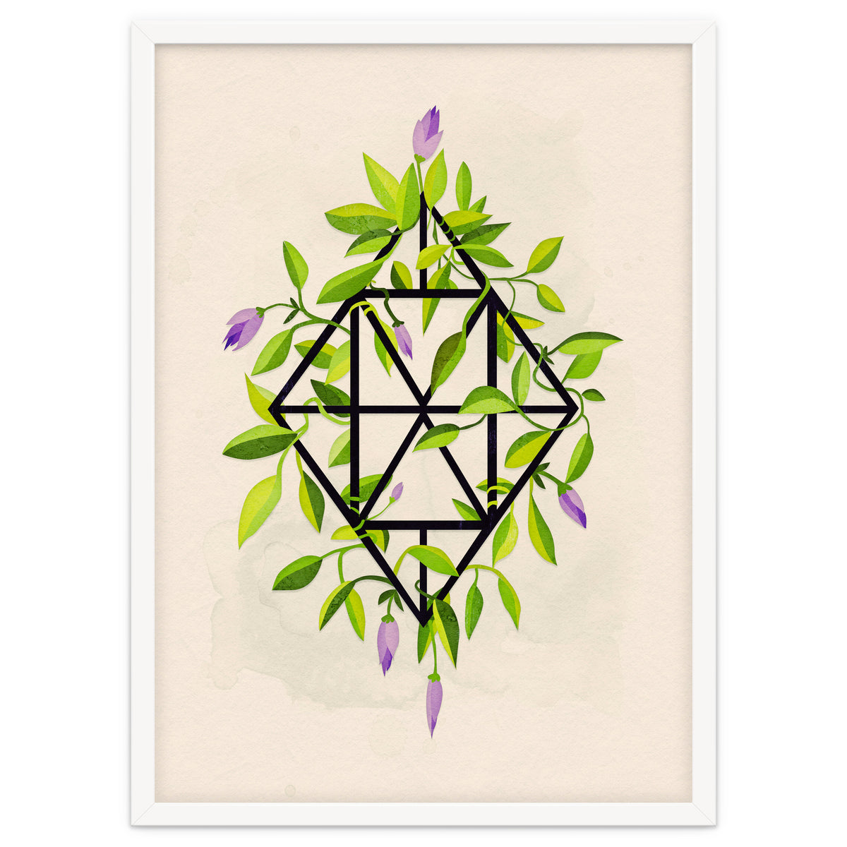 Geometric frame with leaves and flowers