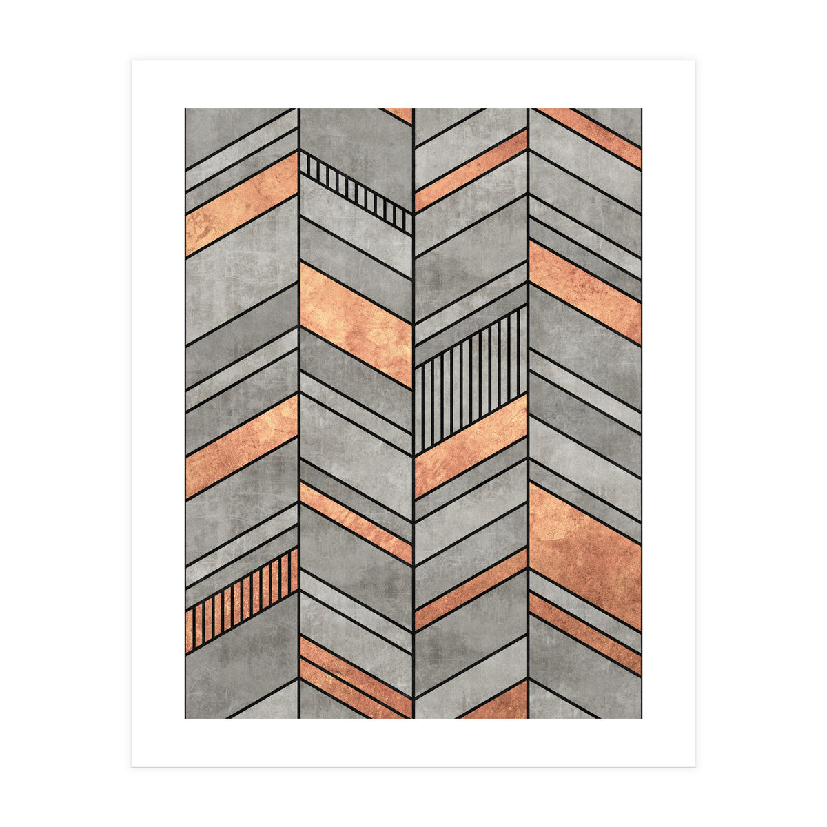 Abstract Chevron Pattern - Concrete and Copper (Print Only)