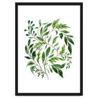 Botanical Abundance, Fresh Green Nature Watercolor Painting, Vibrant Leaves Minimal Illustration