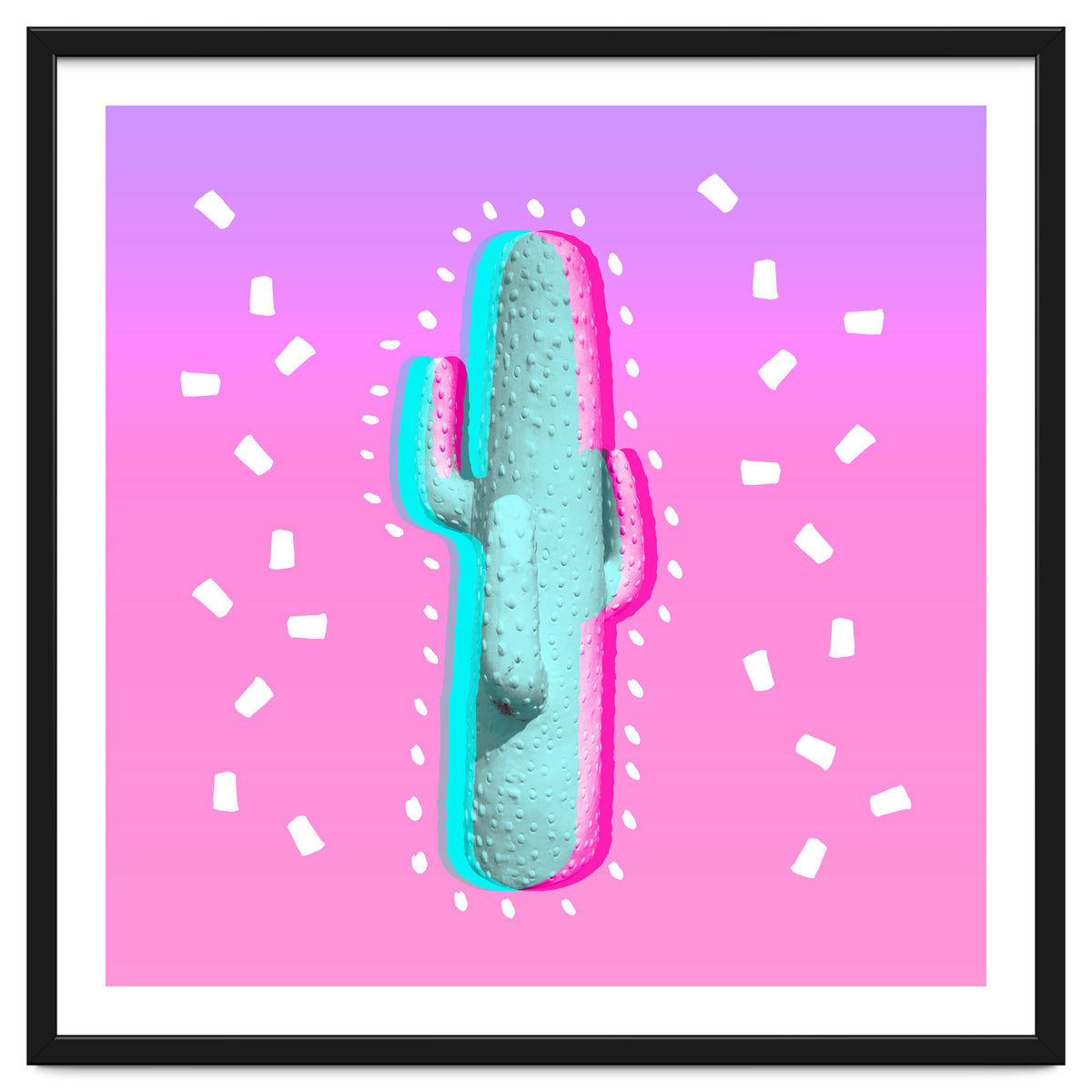 Modern 3 D Color Channel Cactus Photography Pink Purple Gradient 90's Pattern