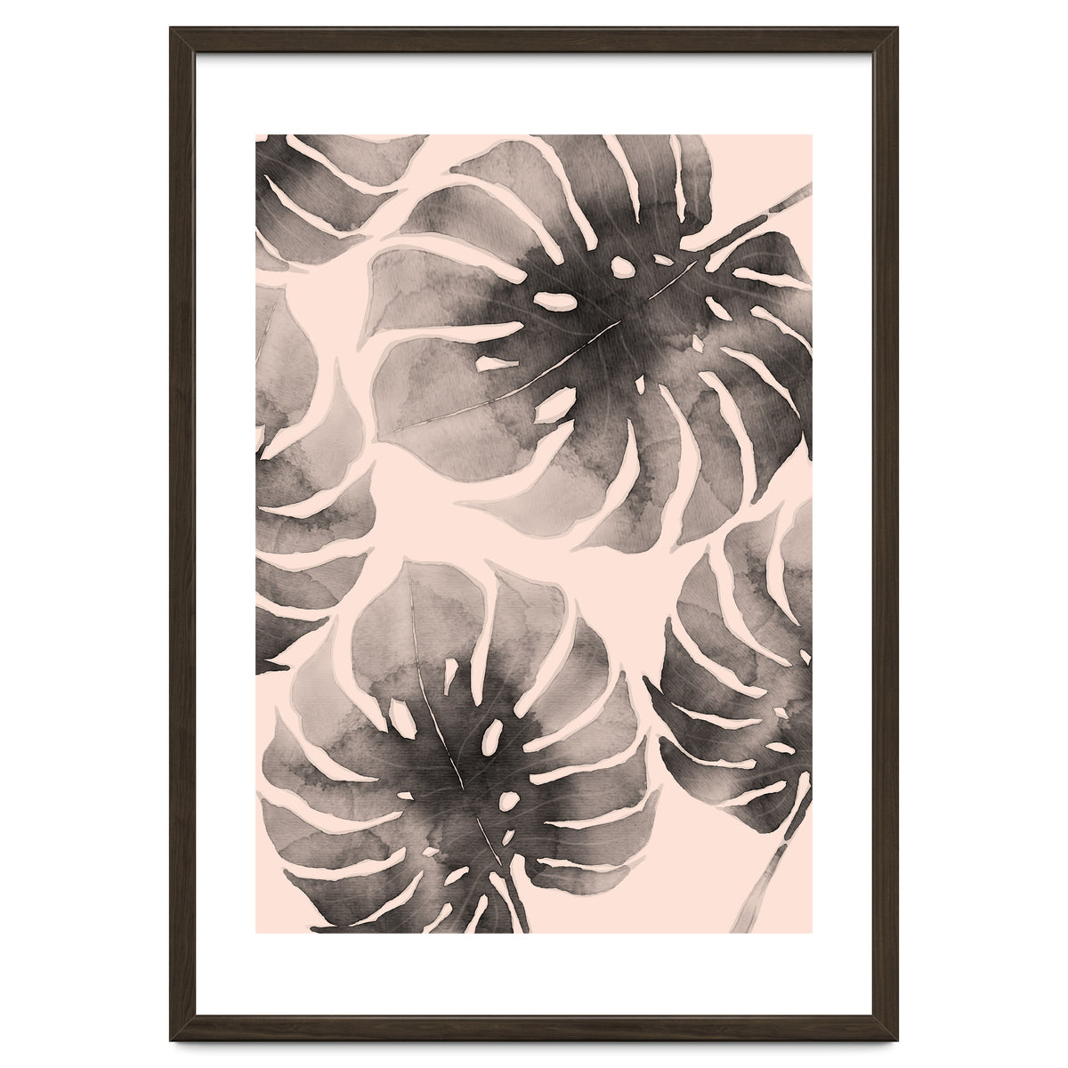 Monstera pink and gray watercolor