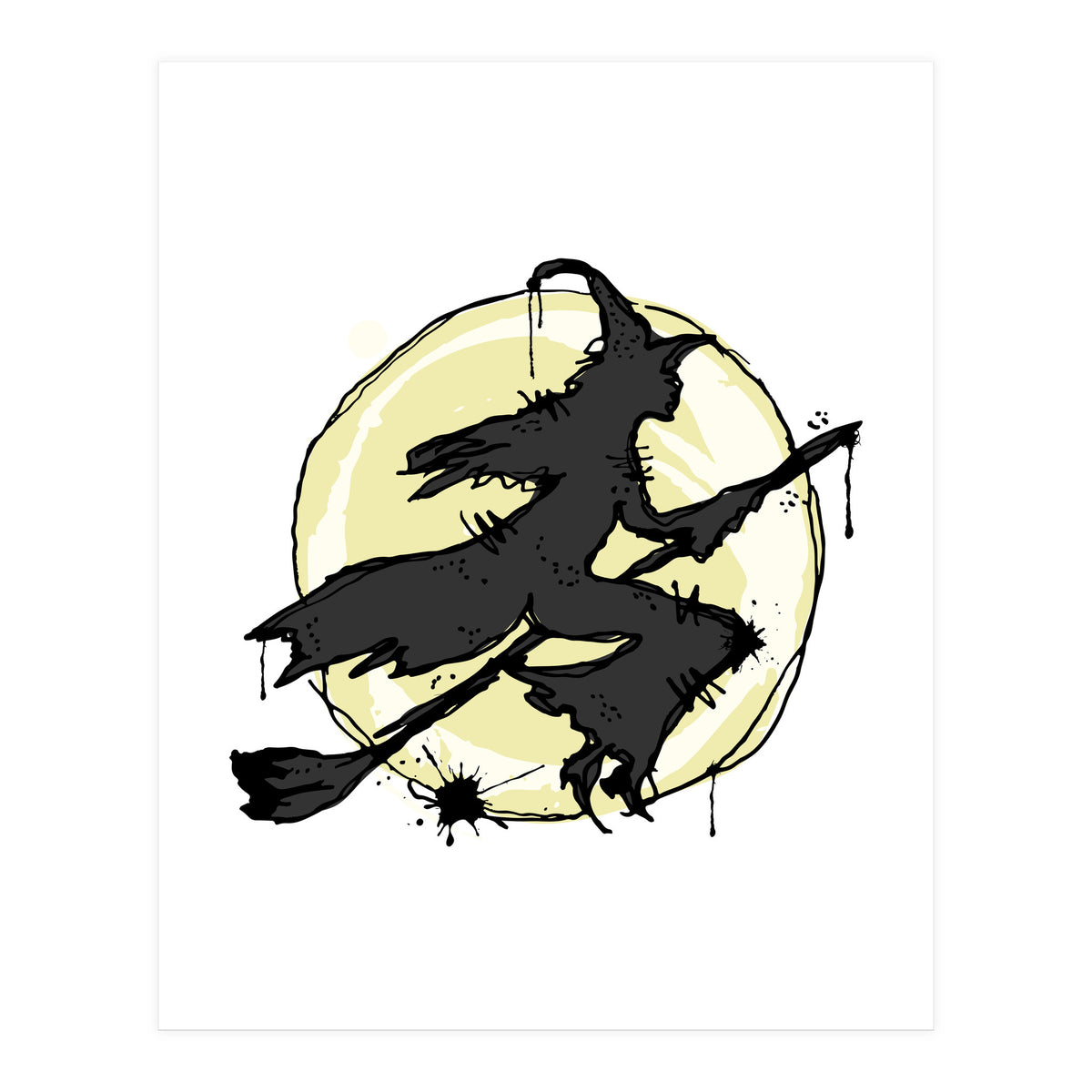 Witch on her broom sketch (Print Only)