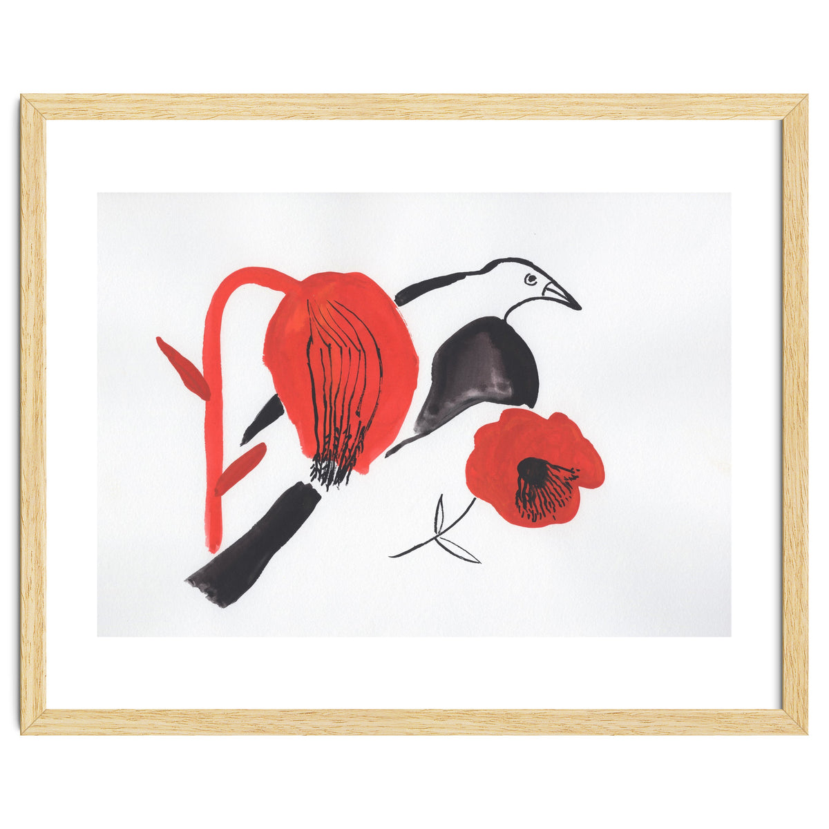 Black Bird And Poppies